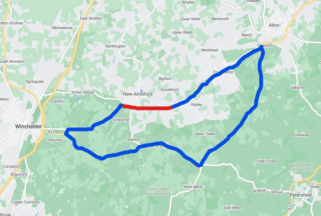 Red – road closed<br>Blue – diversion route

Note: this route must be followed by HGVs